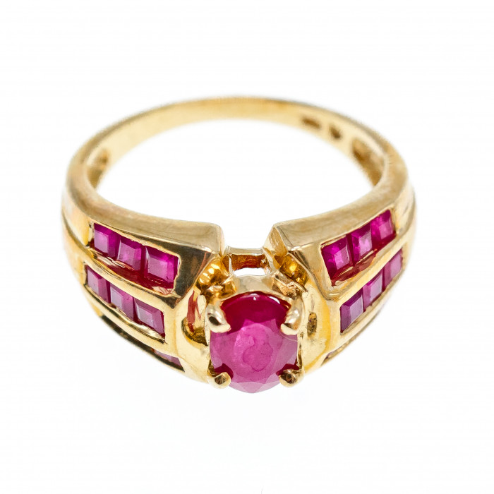 Sky Jewelry Золотое кольцо с рубинами  Королева