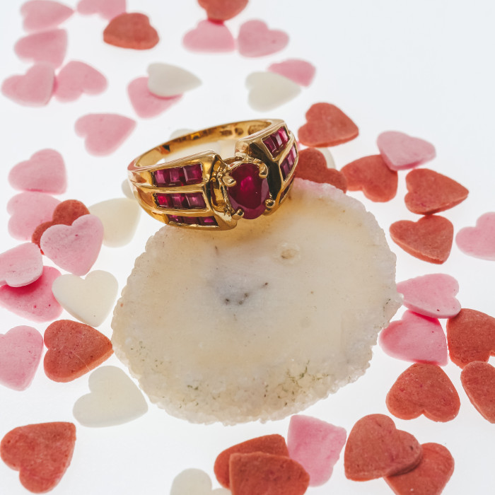Sky Jewelry Золотое кольцо с рубинами  Королева