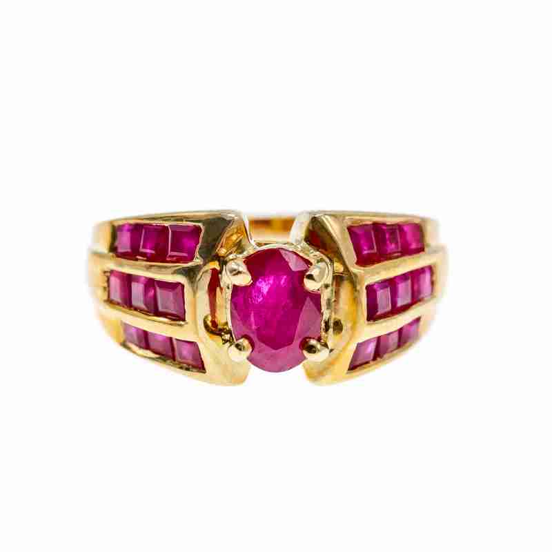 Sky Jewelry Золотое кольцо с рубинами  Королева