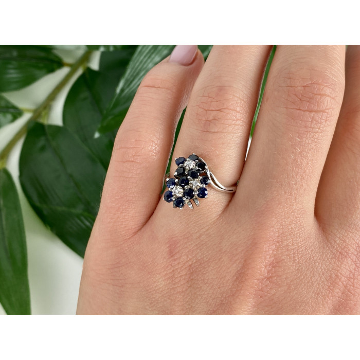 Sky Jewelry Серебряное Кольцо с сапфиром и фианитом   Цветы