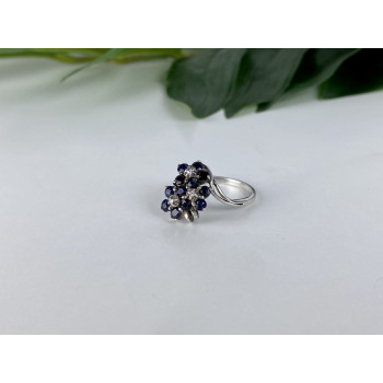 Sky Jewelry Серебряное Кольцо с сапфиром и фианитом   Цветы