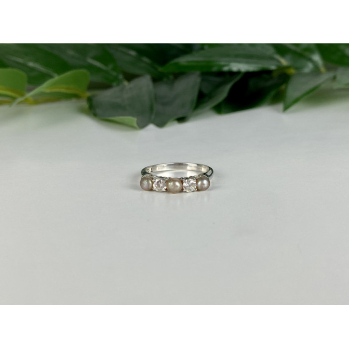 Sky Jewelry Серебряное кольцо с Жемчугом и Фианитами