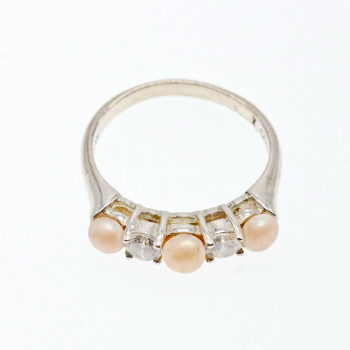Sky Jewelry Серебряное кольцо с Жемчугом и Фианитами