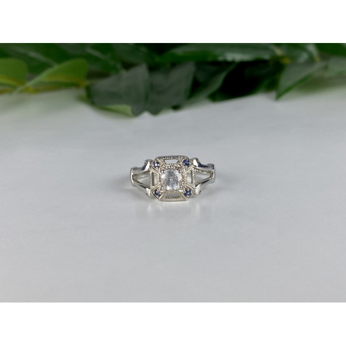 Sky Jewelry Серебряное кольцо с белой Шпинелью и Аквамаринами