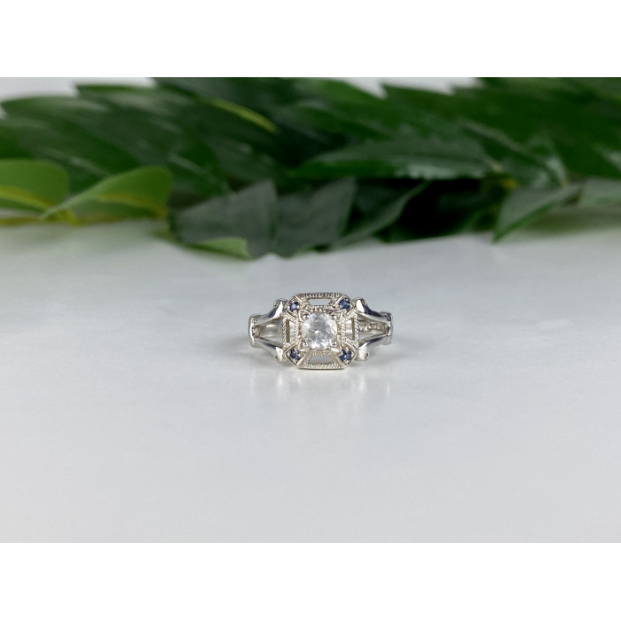 Sky Jewelry Серебряное кольцо с белой Шпинелью и Аквамаринами