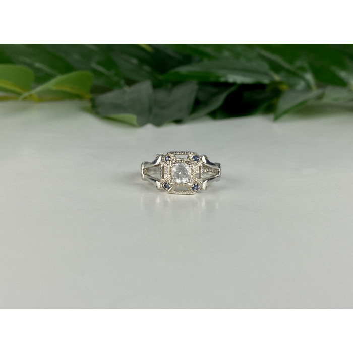 Sky Jewelry Серебряное кольцо с белой Шпинелью и Аквамаринами