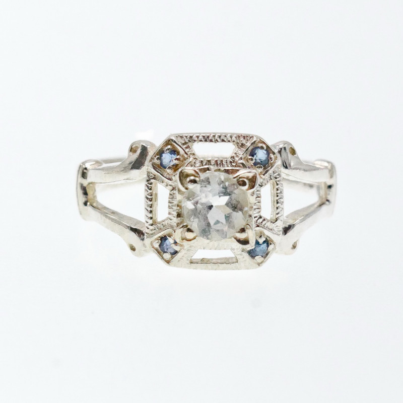 Sky Jewelry Серебряное кольцо с белой Шпинелью и Аквамаринами