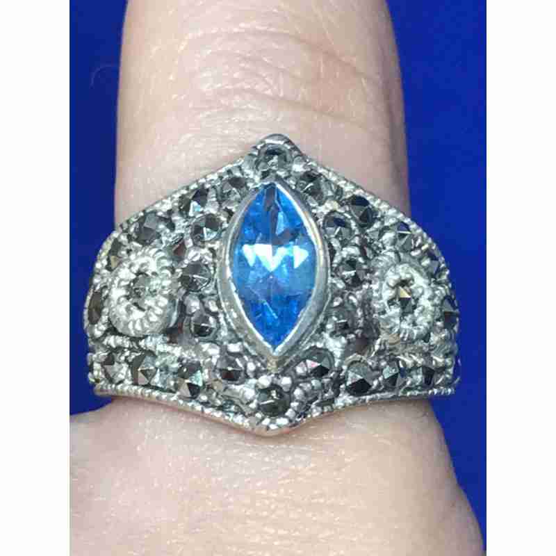 Sky Jewelry Серебро 925 пробы кольцо с камнем Голубая шпинель и черный нефрит