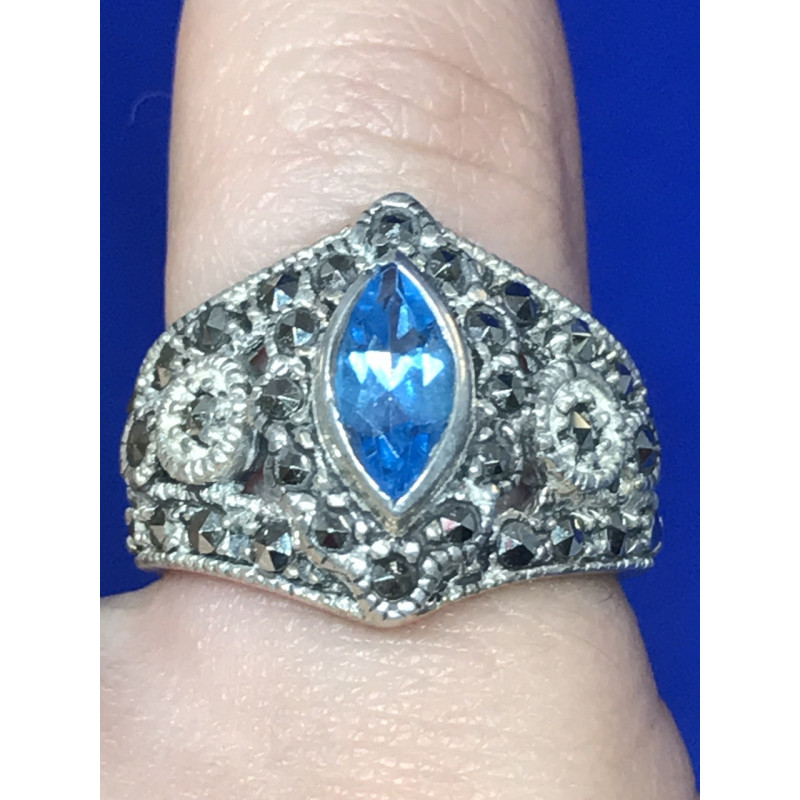 Sky Jewelry Серебро 925 пробы кольцо с камнем Голубая шпинель и черный нефрит