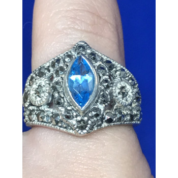 Sky Jewelry Серебро 925 пробы кольцо с камнем Голубая шпинель и черный нефрит