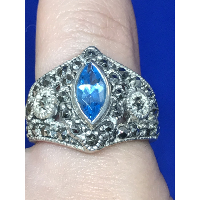 Sky Jewelry Серебро 925 пробы кольцо с камнем Голубая шпинель и черный нефрит