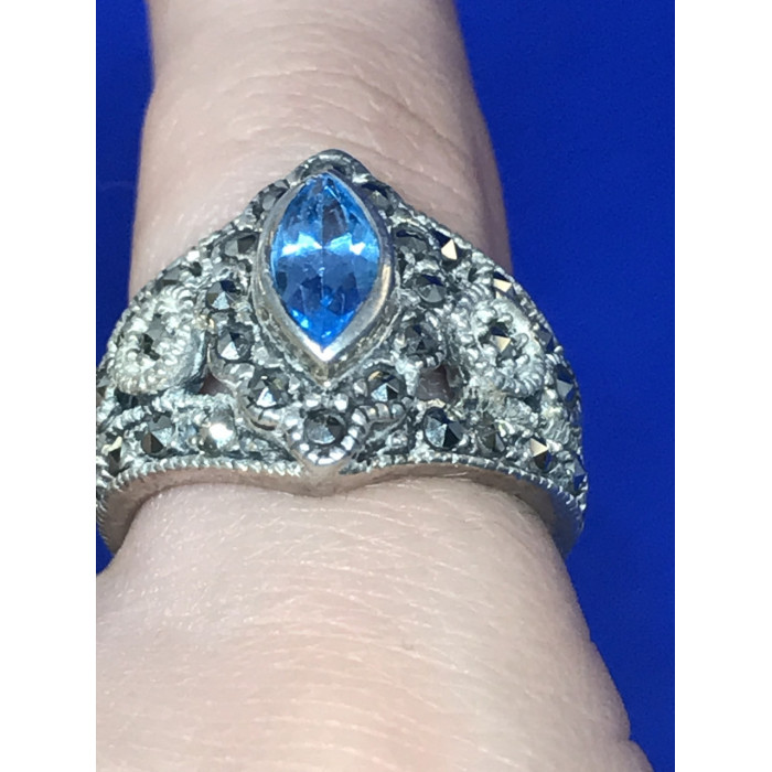 Sky Jewelry Серебро 925 пробы кольцо с камнем Голубая шпинель и черный нефрит