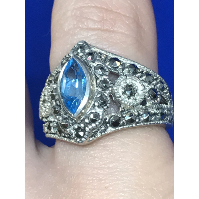 Sky Jewelry Серебро 925 пробы кольцо с камнем Голубая шпинель и черный нефрит