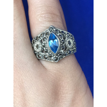 Sky Jewelry Серебро 925 пробы кольцо с камнем Голубая шпинель и черный нефрит