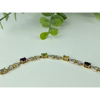 Sky Jewelry Серебряный браслет в позолоте с натуральными камнями   Сердца