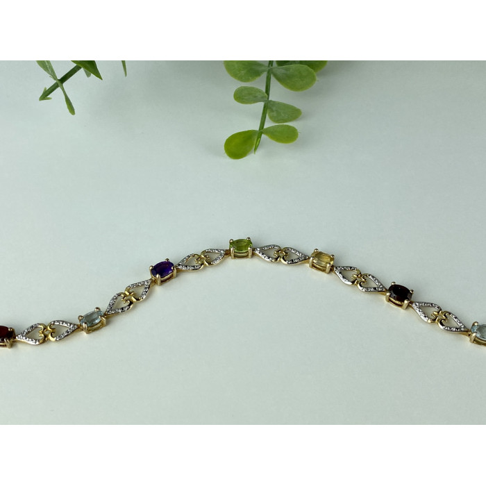 Sky Jewelry Серебряный браслет в позолоте с натуральными камнями   Сердца