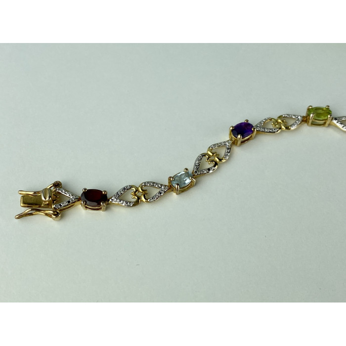 Sky Jewelry Серебряный браслет в позолоте с натуральными камнями   Сердца