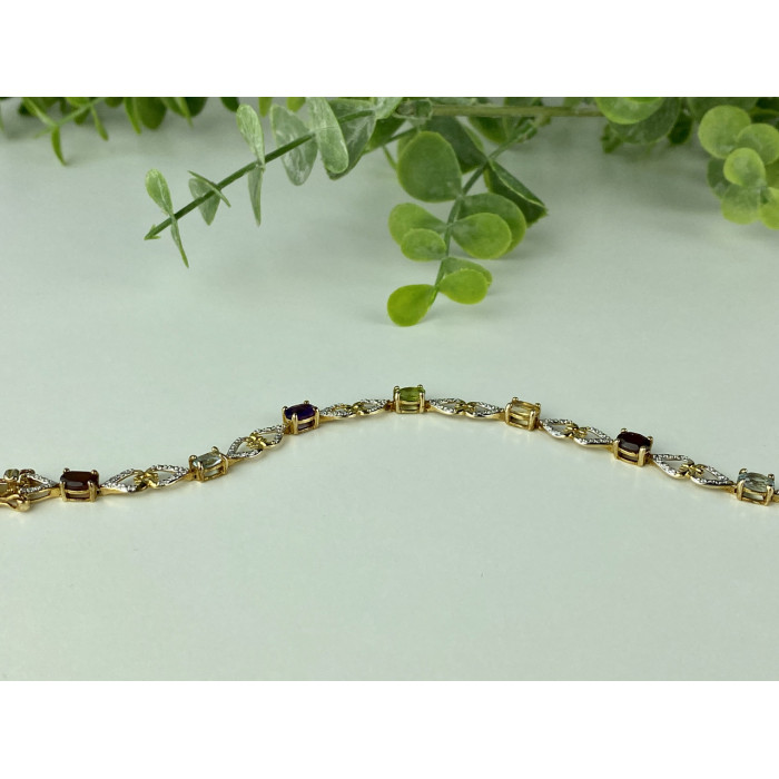 Sky Jewelry Серебряный браслет в позолоте с натуральными камнями   Сердца