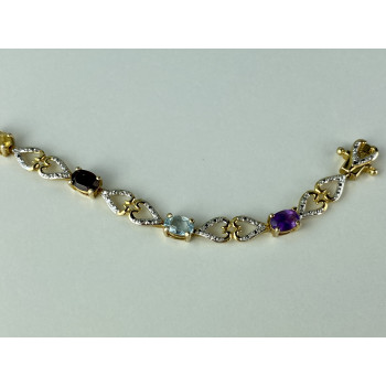 Sky Jewelry Серебряный браслет в позолоте с натуральными камнями   Сердца