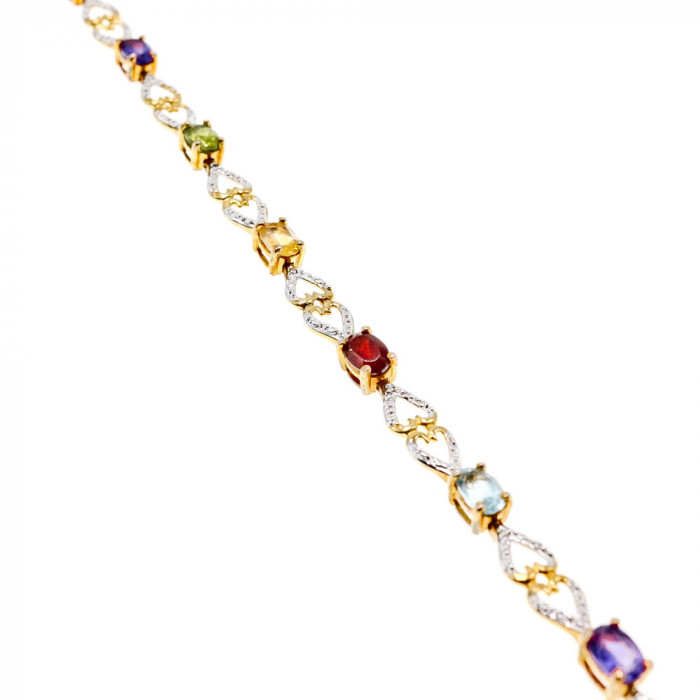 Sky Jewelry Серебряный браслет в позолоте с натуральными камнями   Сердца