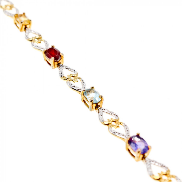 Sky Jewelry Серебряный браслет в позолоте с натуральными камнями   Сердца