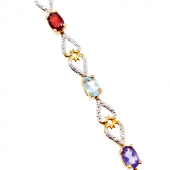 Sky Jewelry Серебряный браслет в позолоте с натуральными камнями   Сердца