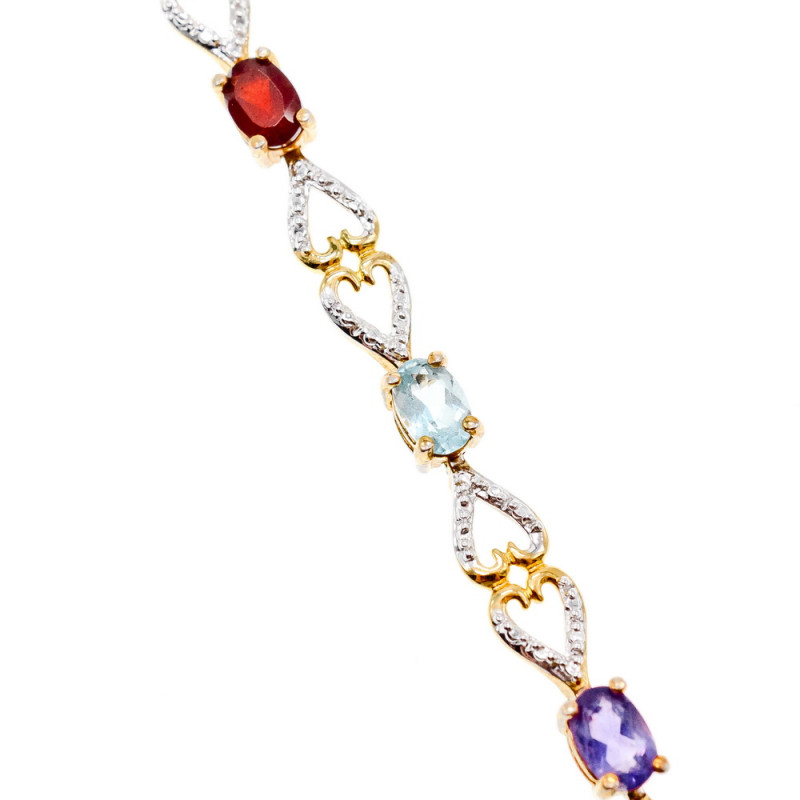 Sky Jewelry Серебряный браслет в позолоте с натуральными камнями   Сердца