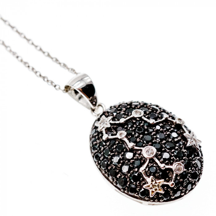 Sky Jewelry Серебряная цепочка с кулоном камень белая и черная  шпинель     Желание