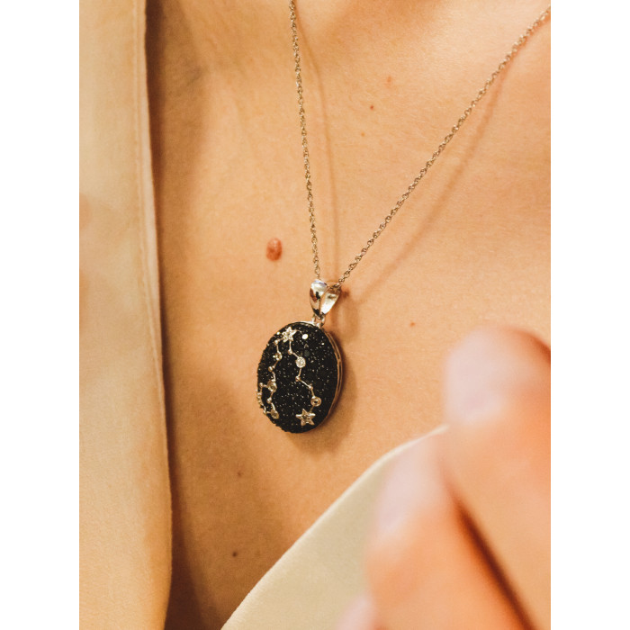 Sky Jewelry Серебряная цепочка с кулоном камень белая и черная  шпинель     Желание