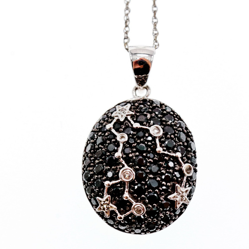 Sky Jewelry Серебряная цепочка с кулоном камень белая и черная  шпинель     Желание