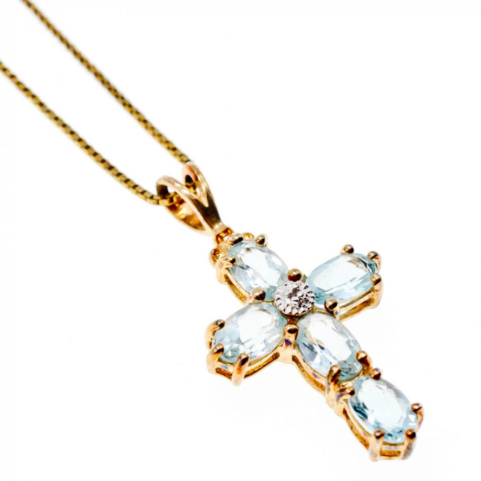 Sky Jewelry Серебряная цепочка с крестиком в позолоте с голубой Шпинелью