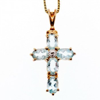 Sky Jewelry Серебряная цепочка с крестиком в позолоте с голубой Шпинелью