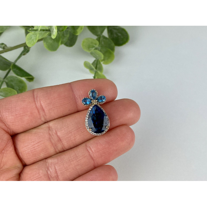 Sky Jewelry Серебряный кулон в позолоте с Аквамарином и фианитом