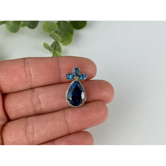 Sky Jewelry Серебряный кулон в позолоте с Аквамарином и фианитом