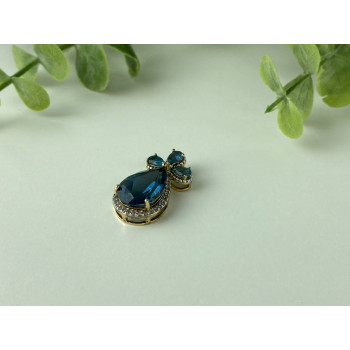 Sky Jewelry Серебряный кулон в позолоте с Аквамарином и фианитом