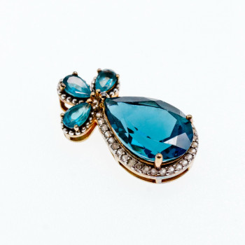 Sky Jewelry Серебряный кулон в позолоте с Аквамарином и фианитом