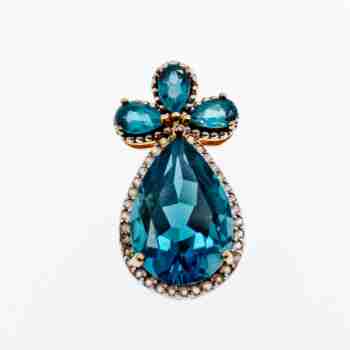 Sky Jewelry Серебряный кулон в позолоте с Аквамарином и фианитом