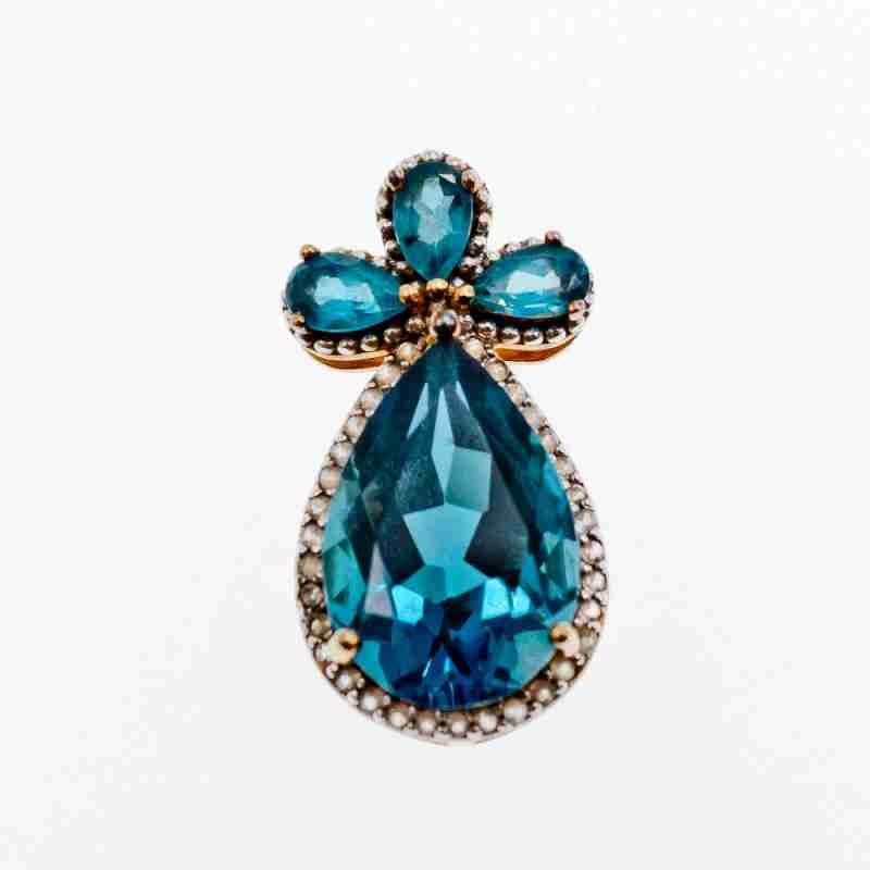 Sky Jewelry Серебряный кулон в позолоте с Аквамарином и фианитом
