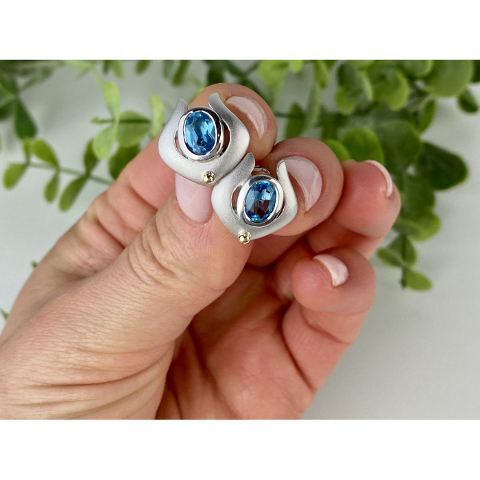 Sky Jewelry Серебряные Серьги с голубым Топазом