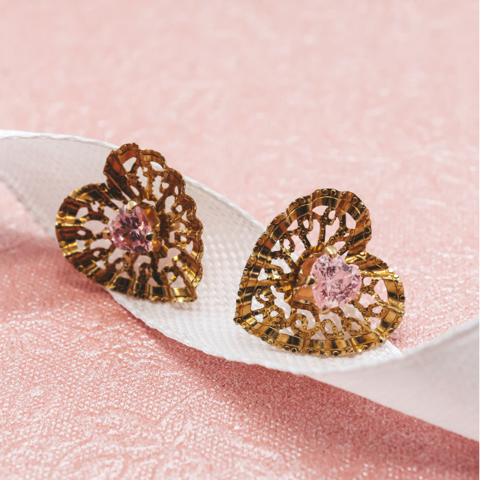 Sky Jewelry Золотые серьги с морганитом  Сердце