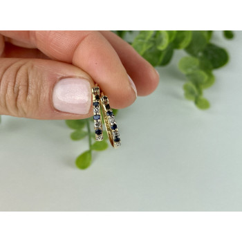 Sky Jewelry Серебряные серьги в позолоте с Сапфирами и Фианитами   Классика