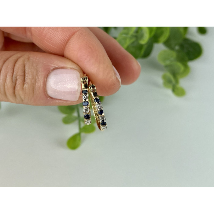 Sky Jewelry Серебряные серьги в позолоте с Сапфирами и Фианитами   Классика