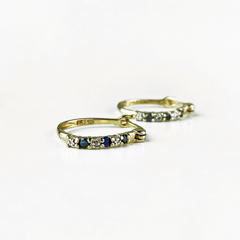 Sky Jewelry Серебряные серьги в позолоте с Сапфирами и Фианитами   Классика