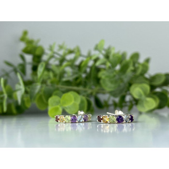 Sky Jewelry Серебряные серьги 925 проба с натуральными камнями  Радуга