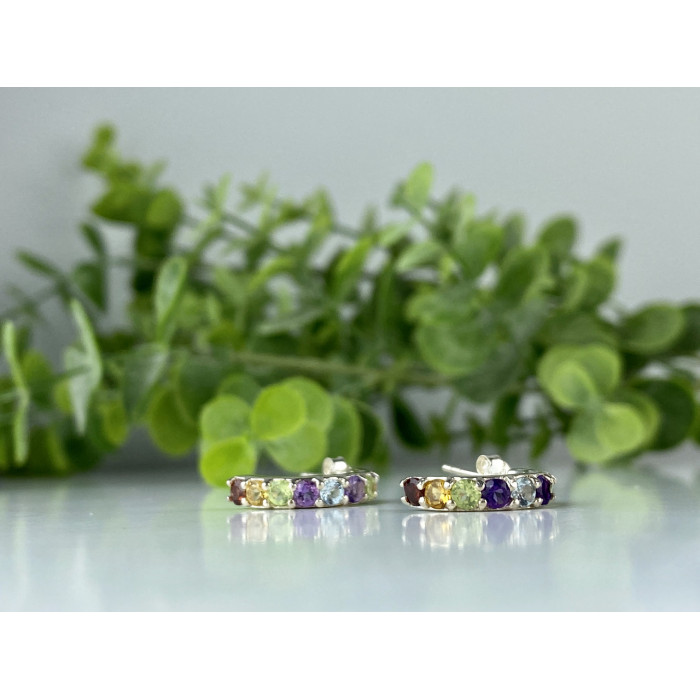 Sky Jewelry Серебряные серьги 925 проба с натуральными камнями  Радуга