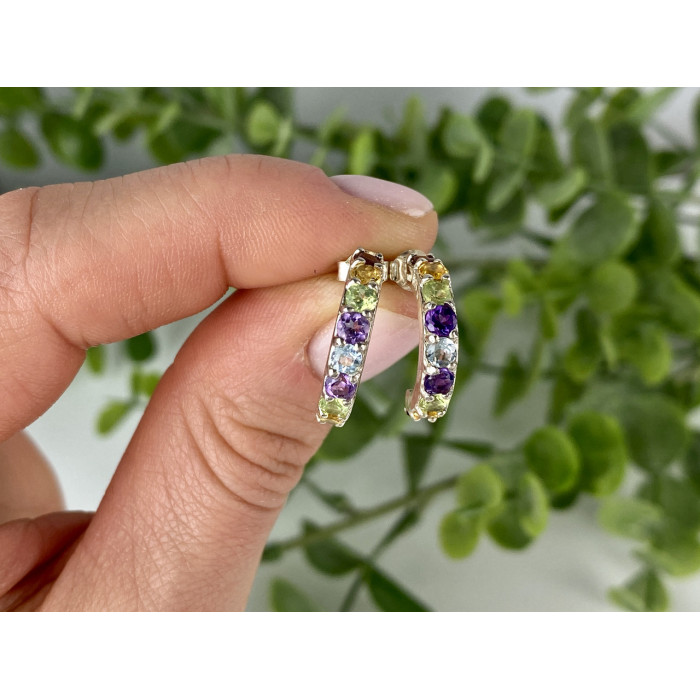 Sky Jewelry Серебряные серьги 925 проба с натуральными камнями  Радуга