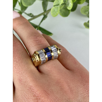 Sky Jewelry Серебряное кольцо в позолоте с сапфирами и фианитами  Уникальность