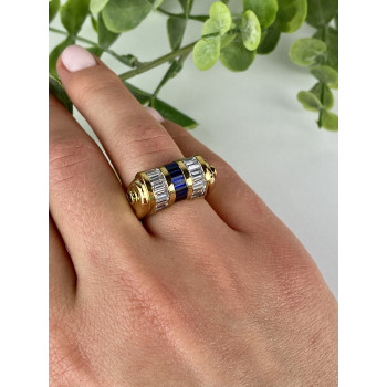 Sky Jewelry Серебряное кольцо в позолоте с сапфирами и фианитами  Уникальность
