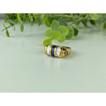Sky Jewelry Серебряное кольцо в позолоте с сапфирами и фианитами  Уникальность