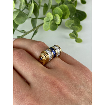 Sky Jewelry Серебряное кольцо в позолоте с сапфирами и фианитами  Уникальность